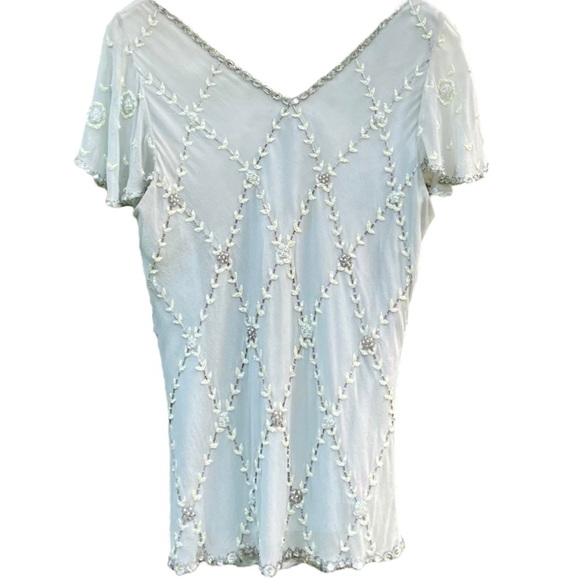 Adrianna Papell Silk Sequined Dressy Top.  Pale Green, Lined Size Large - Picture 2 of 15